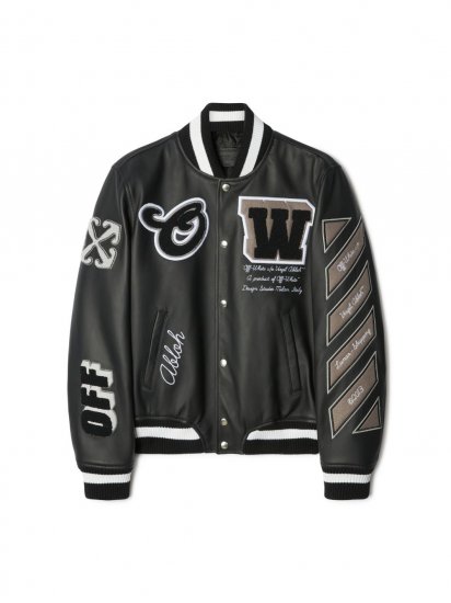 Off-White MOON LEATHER VARSITY JKT - Black Black - Click Image to Close