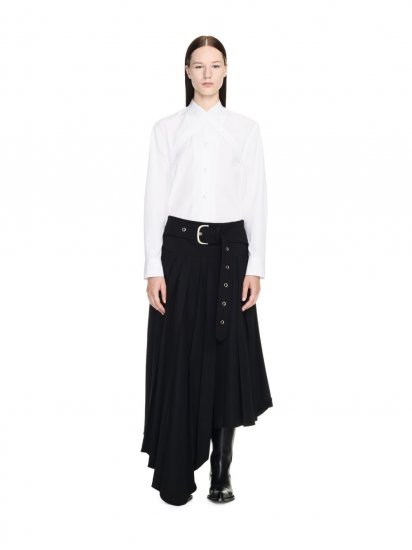 Off-White Poplin Cross Belt Shirt - White - Click Image to Close