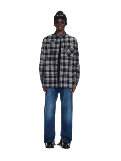 Off-White Check Padded Overshirt - Grey - Click Image to Close