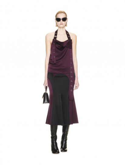 Off-White SATIN OPEN BACK BELT TOP BURGUNDY NO CO on Sale - Purple - Click Image to Close