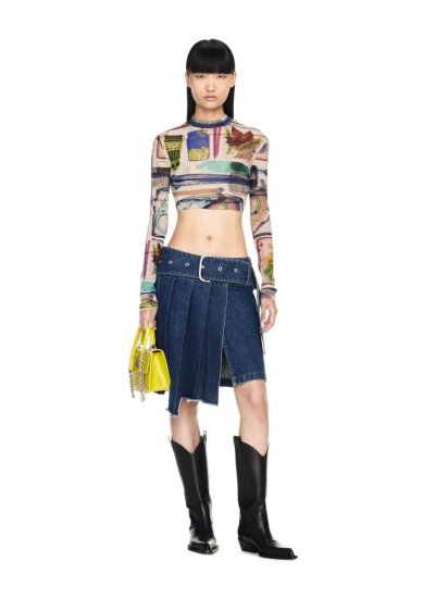 Off-White Pleated Skirt - Blue - Click Image to Close