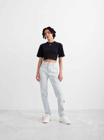 Off-White Casual Cropped S/S T-Shirt on Sale - Black - Click Image to Close