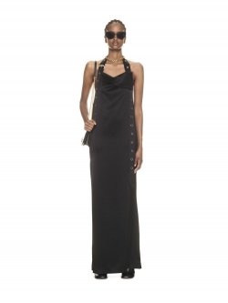 Off-White SATIN BELT LONG DRESS on Sale - Black