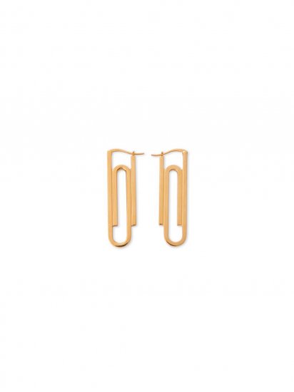 Off-White Paperclip Earrings - Gold - Click Image to Close