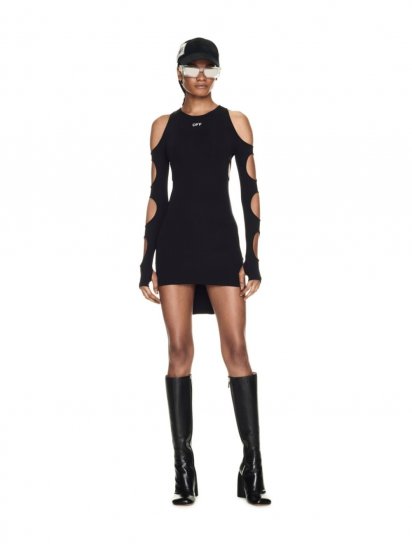 Off-White Sleek Holes Ls Mini Dress on Sale - Black - Click Image to Close