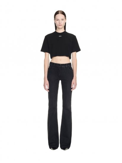 Off-White Off Stamp Rib Cropped Tee - Black - Click Image to Close