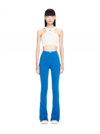 Off-White Sleek Split Leggings - Blue - Click Image to Close