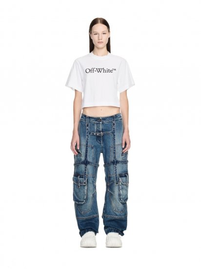 Off-White Big Logo Bookish Crop Tee - White - Click Image to Close