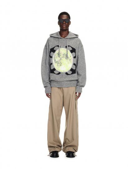 Off-White ARROW MOON CHUNKY KNIT HOODI - Grey - Click Image to Close