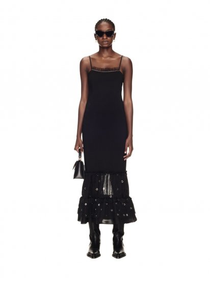 Off-White Heavy Eyelets Slip Dress - Black - Click Image to Close