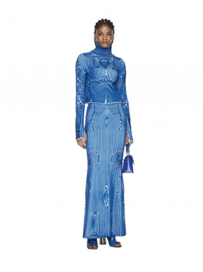 Off-White Vortix Cor Embr Long Skirt on Sale - Blue - Click Image to Close