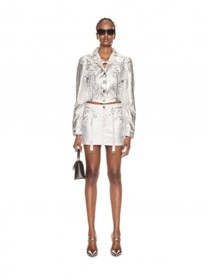 Off-White LAMINATED CARGO MINI SKIRT SILVER NO COL - Silver - Click Image to Close