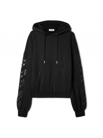 Off-White Eyelet Diags Over Hoodie - Black - Click Image to Close