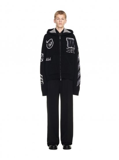 Off-White Moon Vars Knit Zip Hoodie on Sale - Black - Click Image to Close