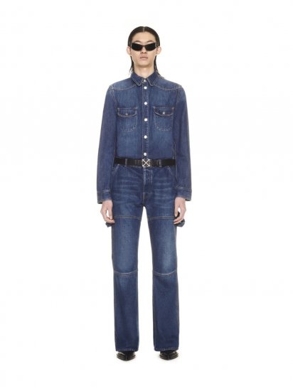 Off-White ARR EMB SKINNY DENIM SHIRT MEDIUM BLUE N on Sale - Blue - Click Image to Close