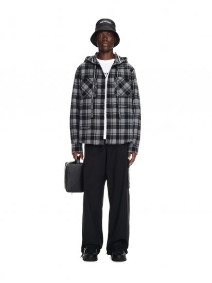 Off-White Check Hooded Shirt - Grey - Click Image to Close