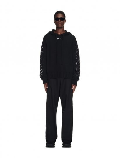 Off-White STITCH ARR DIAGS KNIT HOODIE - Black - Click Image to Close