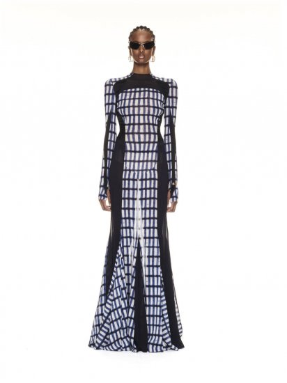 Off-White SHIBORI GEO CYCL LONG DRESS COBALT BLUE on Sale - Blue - Click Image to Close