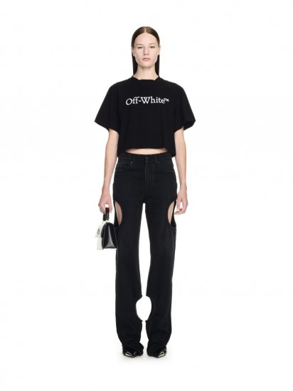 Off-White Big Logo Bookish Crop Tee - Black - Click Image to Close