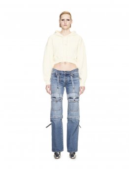 Off-White SMALL ARROW PEARL CROP HOODIE BEIGE BLA on Sale - White