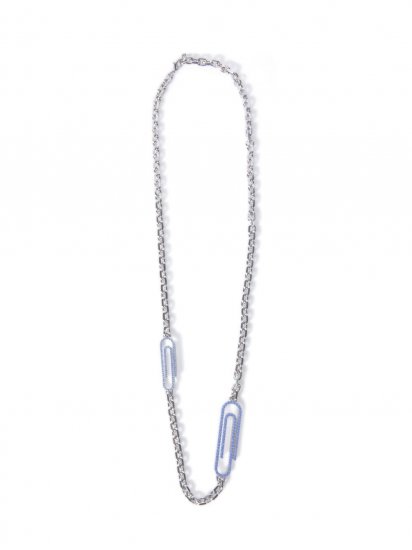 Off-White PAPERCLIP PAVE' NECKLACE SILVER LIGHT BL - Silver - Click Image to Close